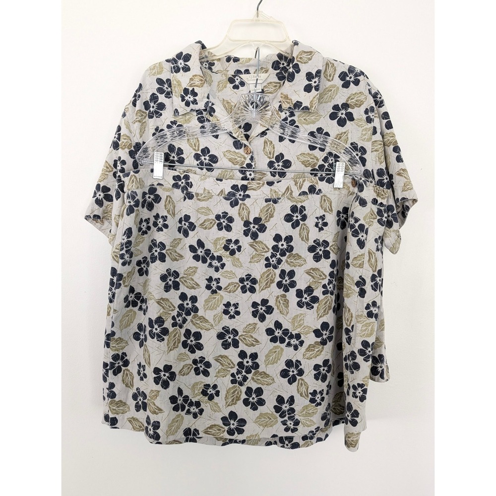 CJ Banks Womens 2X Linen Blend Floral Shirt Skort Set Blue Green Summer Outfit